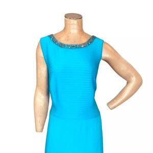 London Times turquoise dress with beaded neckline, size 16W